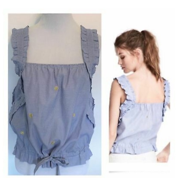 Tops - H&M Blue Stripe Gold Polka Dot Ruffled Tank